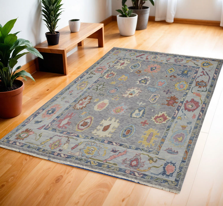 4' X 6' Persian Wool Oriental Hand Knotted Area Rug With Fringe - Gray