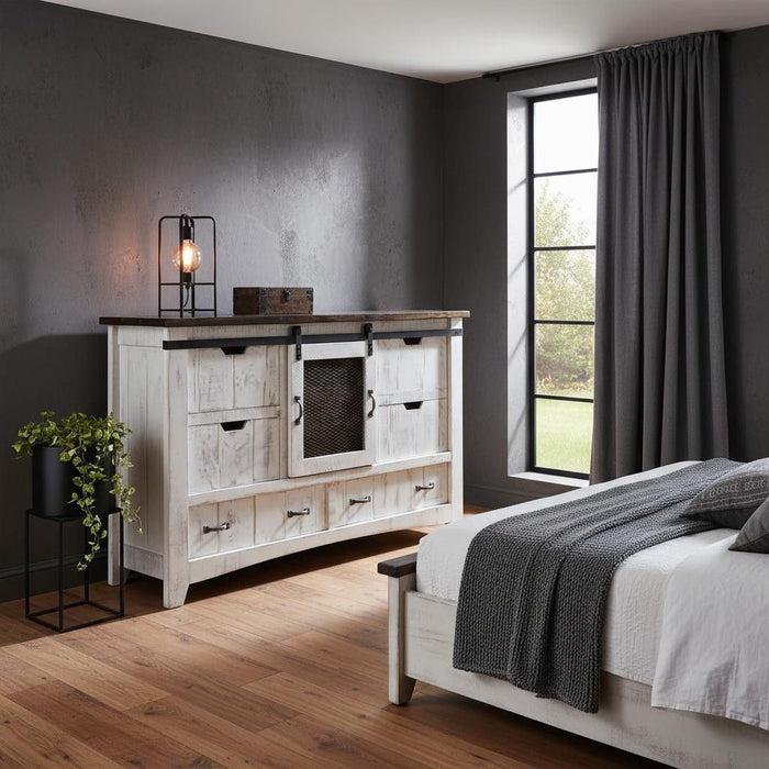 Solid Wood Six Drawer Triple Dresser - Antiqued White