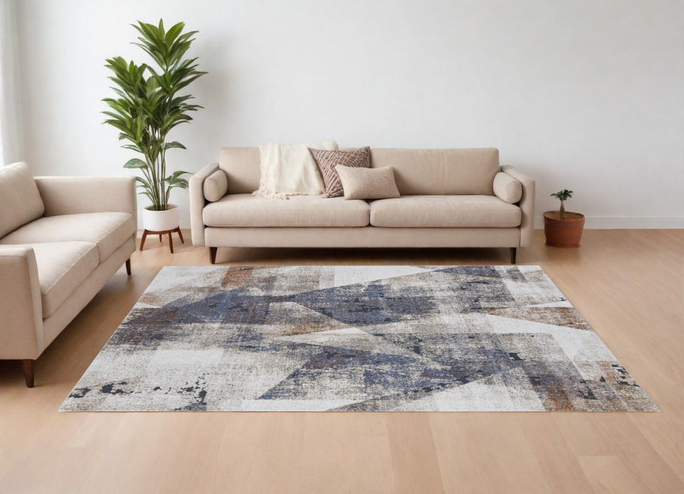 10' x 14' Checkered Power Loom Area Rug - Gray Blue And Ivory