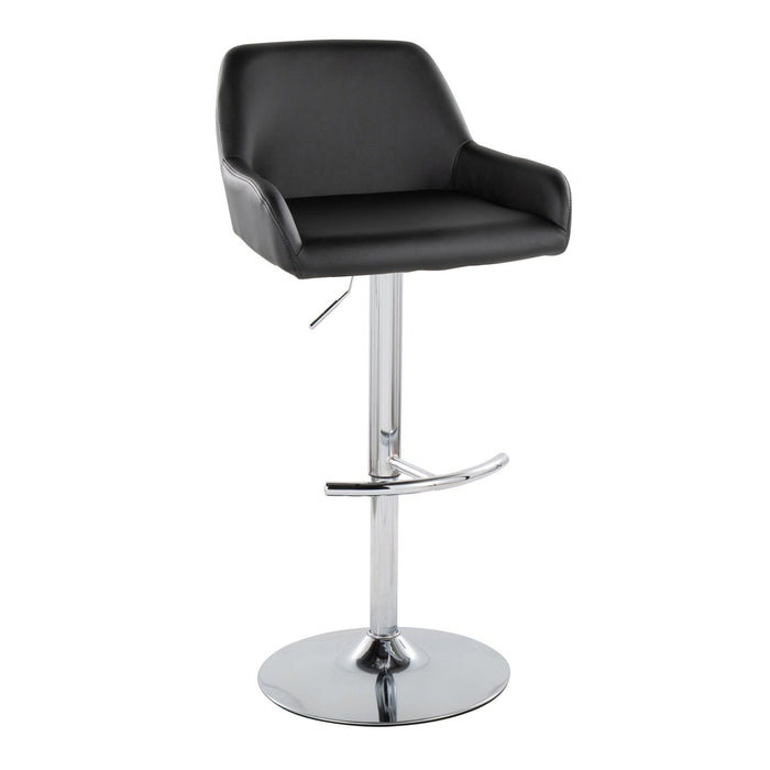 Daniella - Adjustable Barstool With Rounded T Footrest (Set of 2) - Chrome Metal And Black Faux Leather