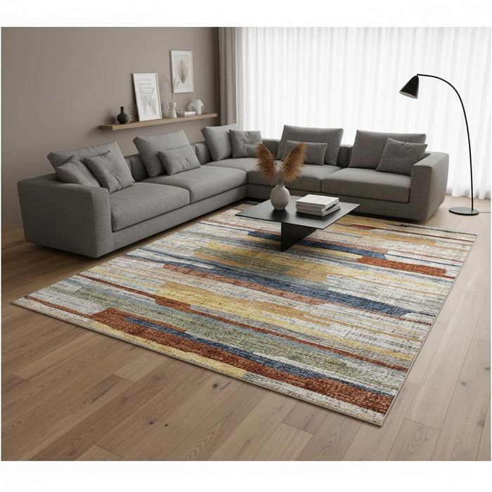 8' X 10' Abstract Area Rug (660332) - Gray / Blue / Yellow