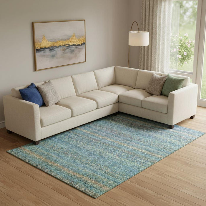 10' X 14' Striped Washable Area Rug With UV Protection (718073) - Teal / Copper