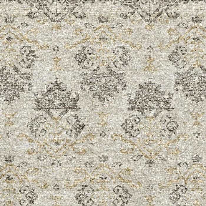 9' X 12' Medallion Washable Area Rug With UV Protection - Beige And Taupe