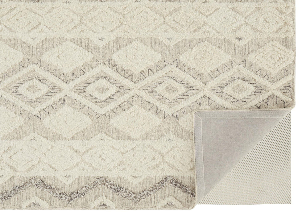 8' x 10' Wool Geometric Tufted Handmade Stain Resistant Area Rug - Ivory Taupe And Gray