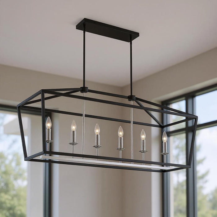 Candle Style Six-Light Metal Dimmable Chandelier - Black