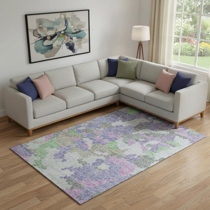 10' X 14' Geometric Washable Area Rug With UV Protection (707707) - Purple / Gray / Green