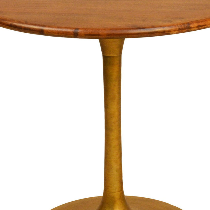 30" Rounded Solid Wood And Iron Pedestal Base Dining Room Table - Brown