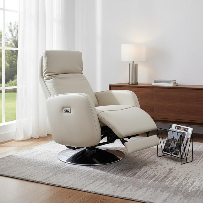 Tufted Genuine Leather Power Swivel Recliner (730557) - Sand