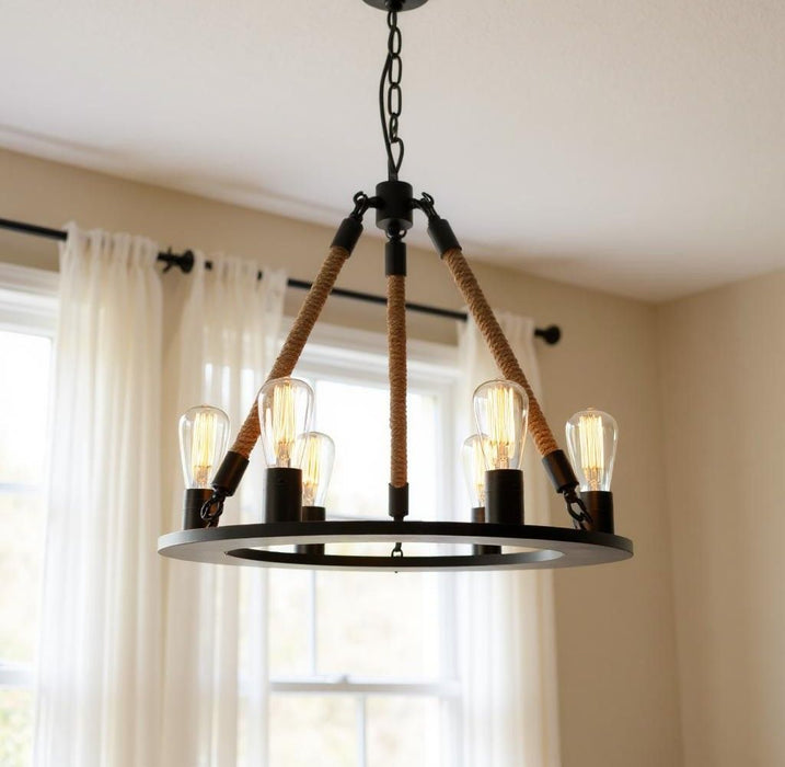 Unique Statement Six Light Metal Chandelier - Brown / Black