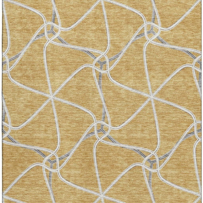 10' X 14' Geometric Washable Area Rug With UV Protection (675372) - Gold / Ivory / Gray