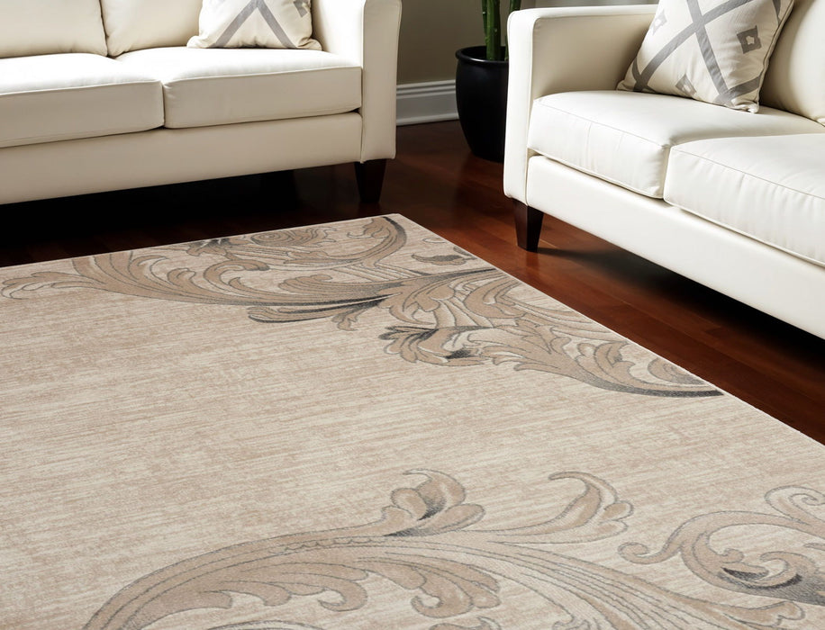 8' X 11' Damask Non Skid Area Rug - Tan