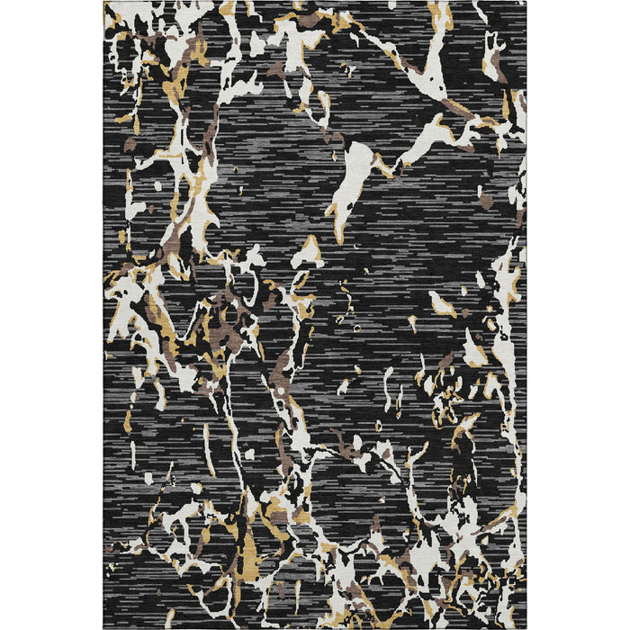 10' X 14' Striped Washable Area Rug With UV Protection (682031) - Black / Ivory / Gold