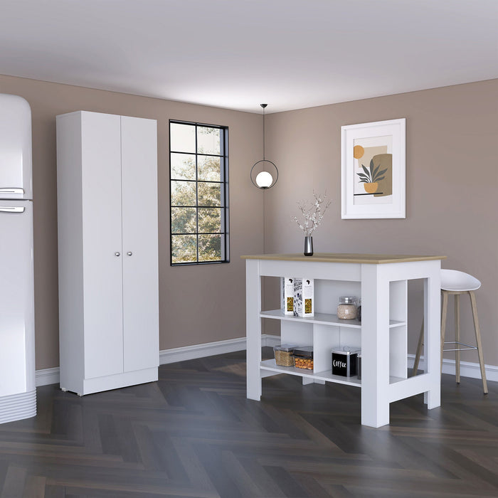 Wood Kitchen Island Set With Storage - Natural / White