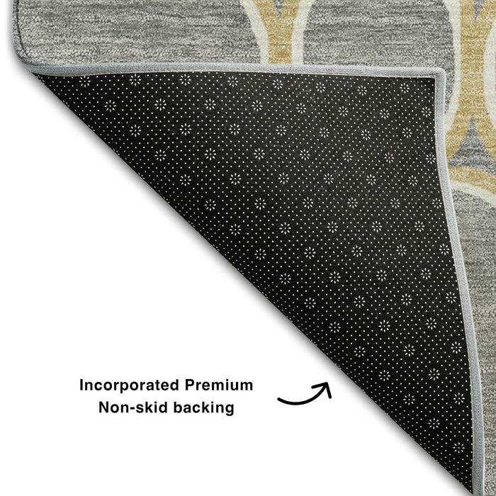 10' X 14' Geometric Washable Area Rug With UV Protection (681689) - Gray / Ivory / Gold