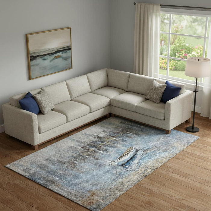 10' X 14' Nautical Washable Area Rug With UV Protection (716671) - Blue / Beige