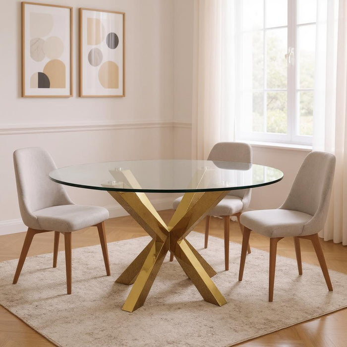 54" Glass And Metal Round Top Dining Table - Clear