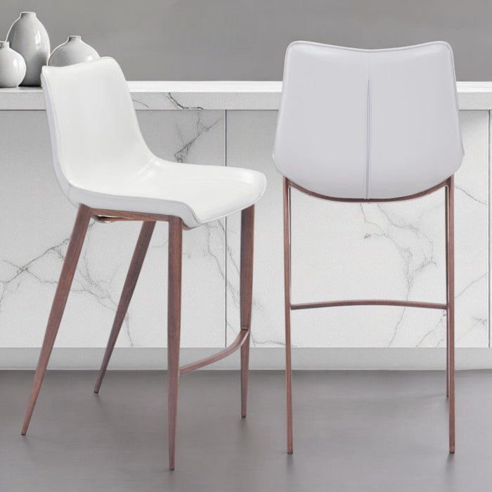 30" Steel Low Back Bar Height Bar Chairs (Set of 2) - White And Brown