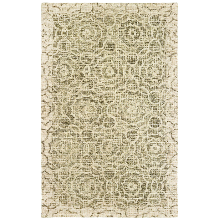 10' X 13' Wool Geometric Hand Tufted Area Rug - Green And Ivory