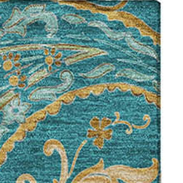 9' X 12' Paisley Distressed Washable Area Rug With UV Protection (648009) - Teal / Green / Gold
