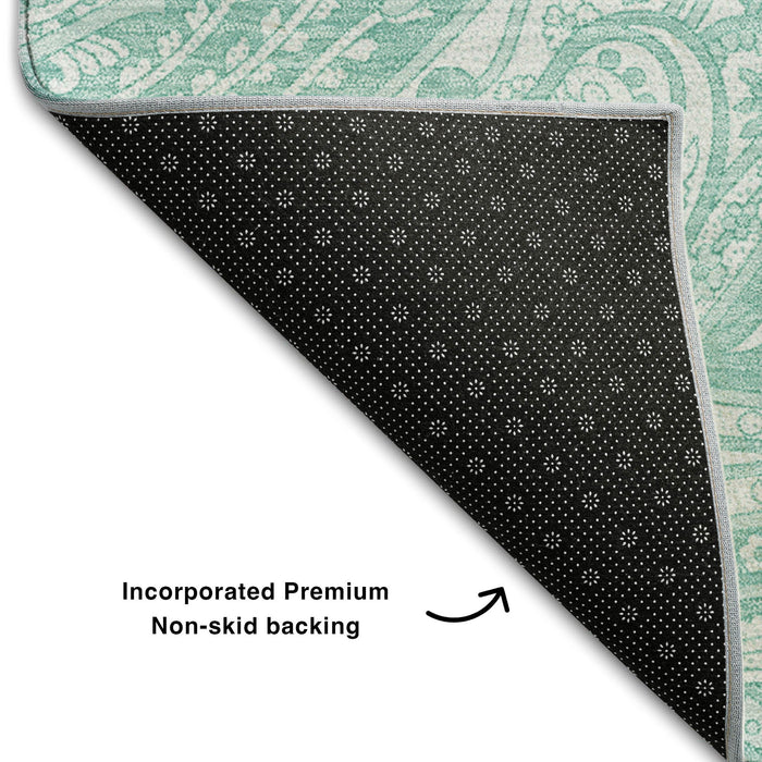 10' X 14' Paisley Washable Area Rug With UV Protection (654680) - Teal / Ivory