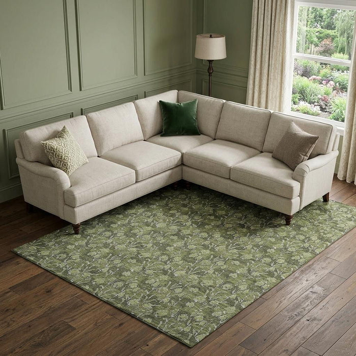 10' X 14' Floral Washable Area Rug With UV Protection (656460) - Olive Green / Ivory