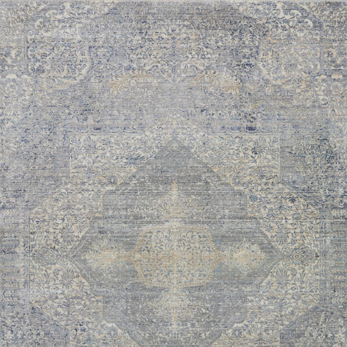 5' X 8' Floral Non Skid Area Rug With Fringe (550260) - Blue / Gray / Cream