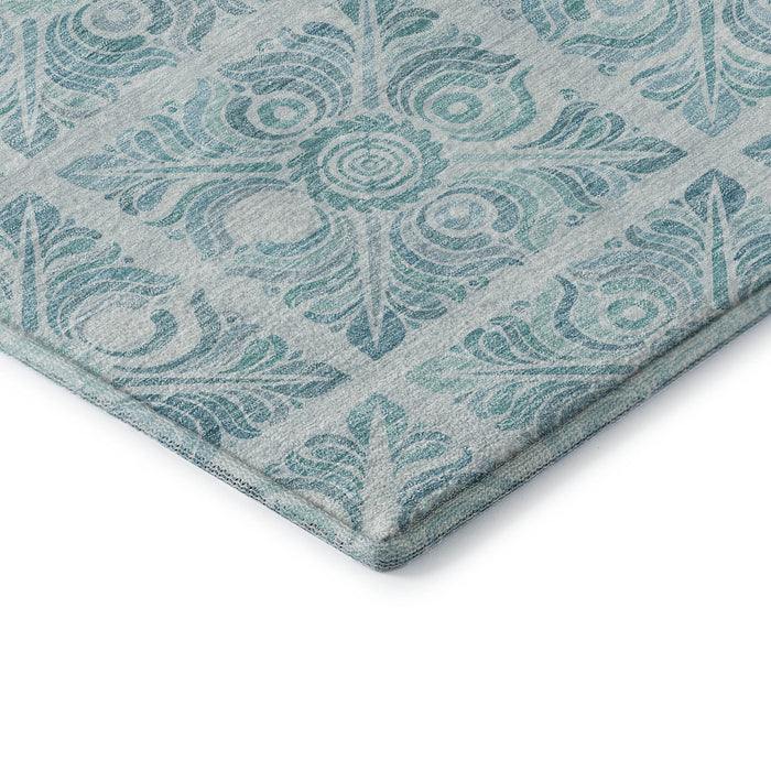 5' X 8' Medallion Washable Area Rug With UV Protection (667803) - Turquoise / Ivory