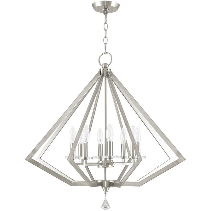 28" Eight Light Dimmable Chandelier With Shades - Nickel
