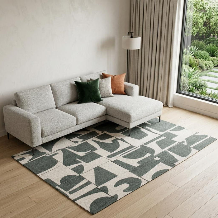 7' X 9' Geometric Washable Non Skid Area Rug (551967) - Gray / Green