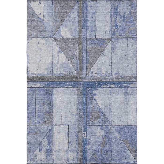 10' X 14' Geometric Washable Area Rug With UV Protection (706505) - Denim Blue / Gray