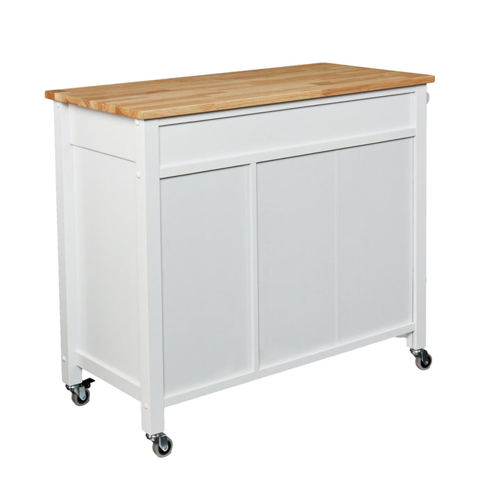 42" Butcher Block And Iron Rolling Kitchen Cart With Storage - Natural / White
