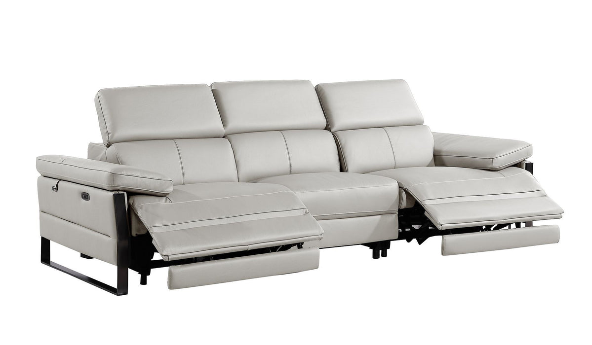 Top Grain Leather Reclining Metal USB Sofa (720325) - Light Gray