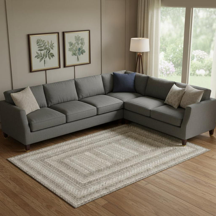 10' X 14' Geometric Washable Area Rug With UV Protection (710897) - Taupe / Ivory / Gray