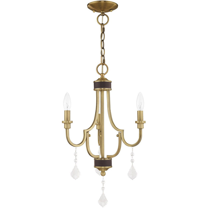 22" Three Light Dimmable Chandelier With Shades - Antiqued Brass