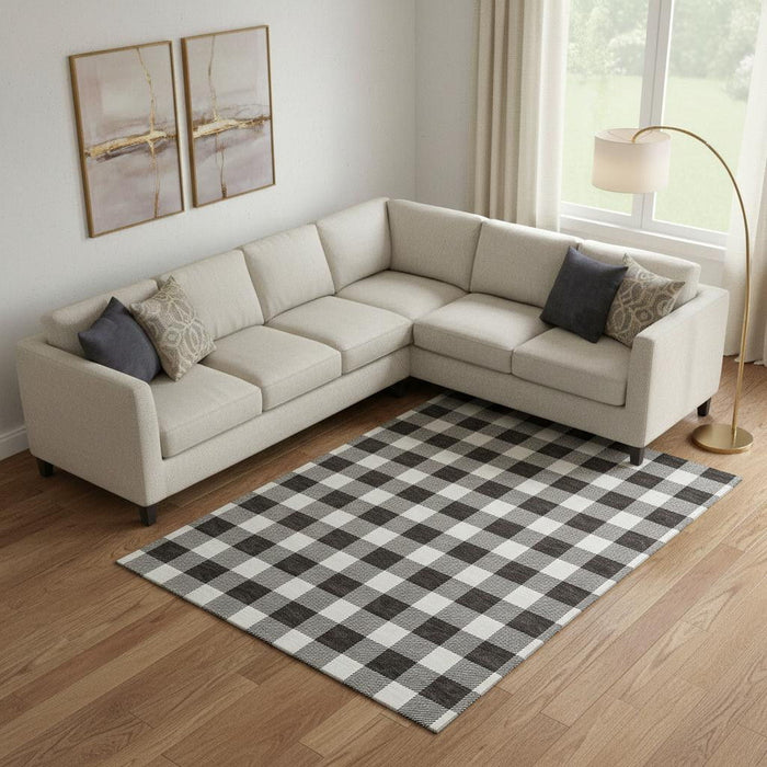 10' X 14' Plaid Washable Area Rug With UV Protection (673357) - Black / Ivory