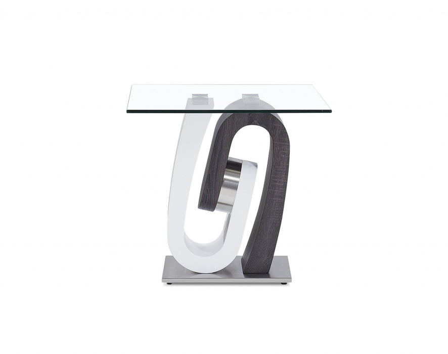 Glass Square End Table - White, Gray And Clear