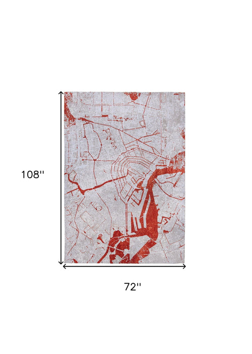 7' x 9' Abstract Non Skid Area Rug - Red And White