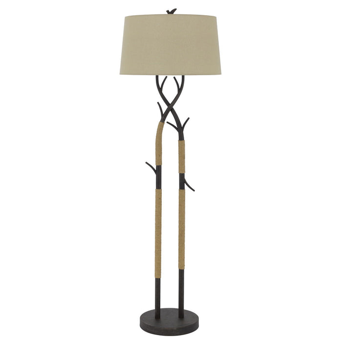 Traditional Shaped Floor Lamp With Tan Rectangular Shade - Black