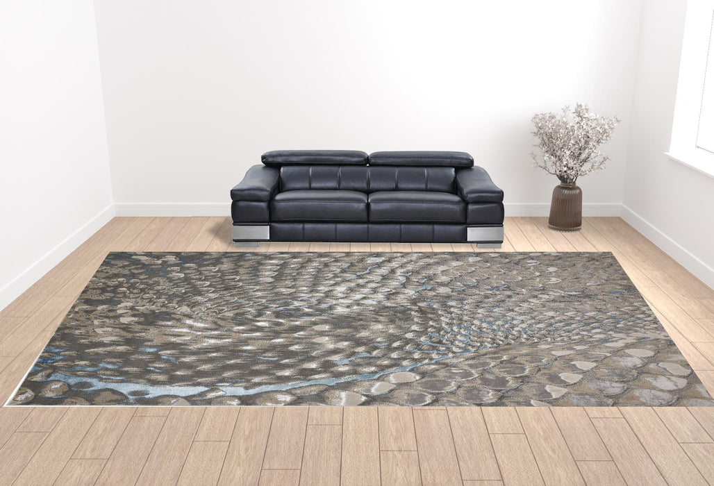 13' X 20' Geometric Area Rug - Blue Silver And Gray