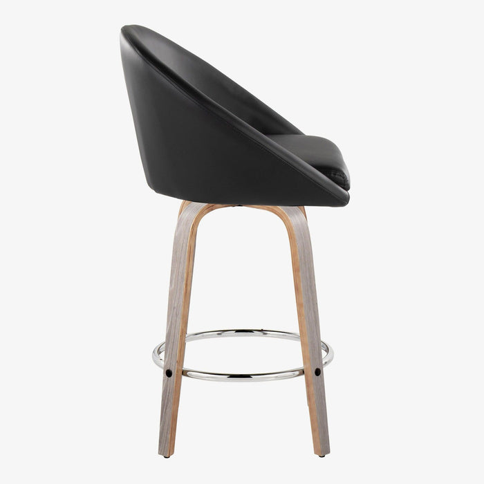 Matisse - Highback Fixed-Height Counter Stool (Set of 2) - Light Gray Wood, Black Faux Leather, Chrome Metal