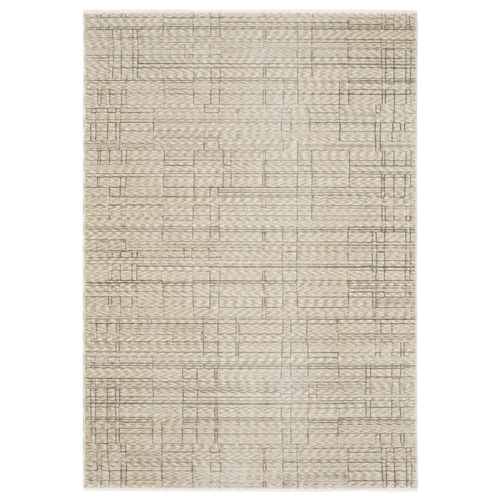 7' X 10' Geometric Area Rug With Fringe - Beige And Brown