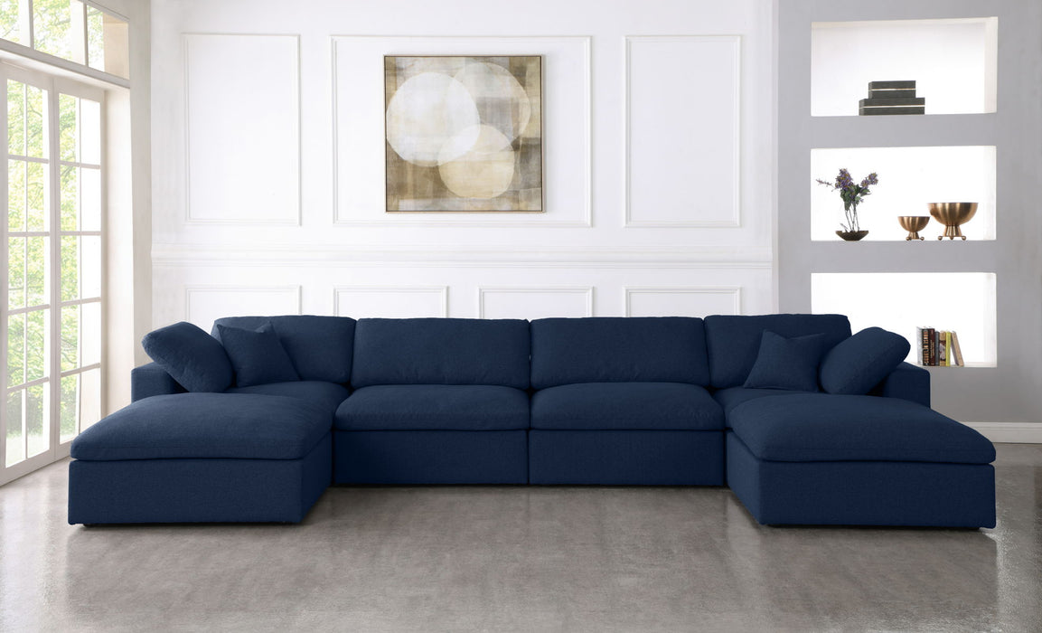 Serene - Linen Textured Fabric Deluxe Comfort Modular Sectional 6 Piece - Navy - Modern & Contemporary