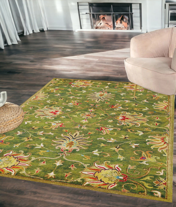 5' x 8' Wool Floral Vines Hand Tufted Area Rug - Green And Red