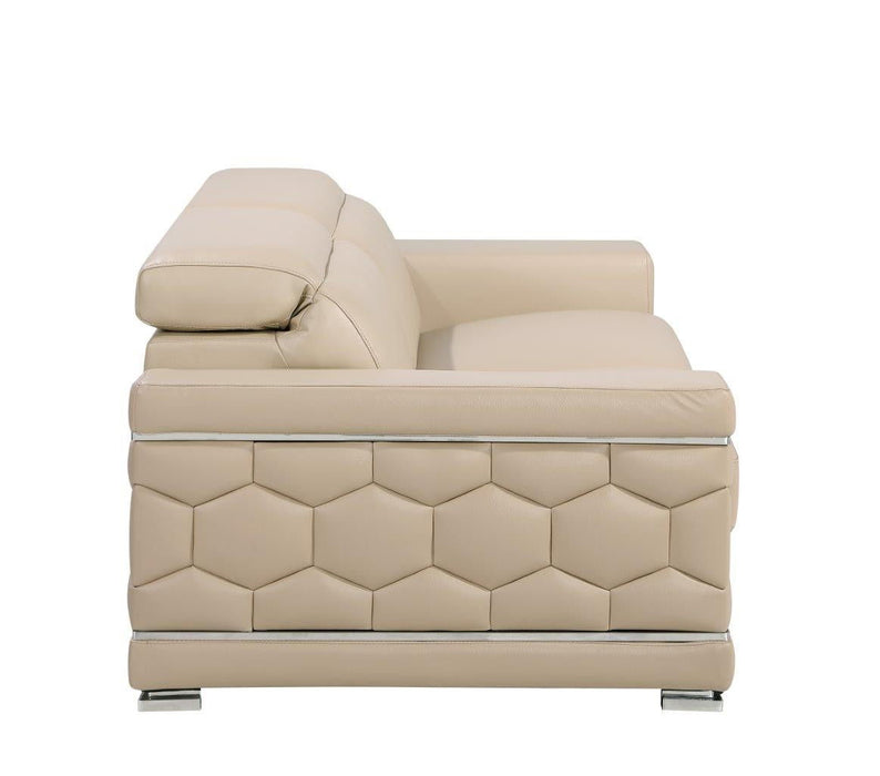 Sofa Leather With Silver Legs - Beige