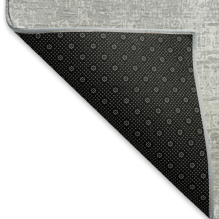 8' Abstract Washable Round Rug With UV Protection (667141) - Silver / Gray
