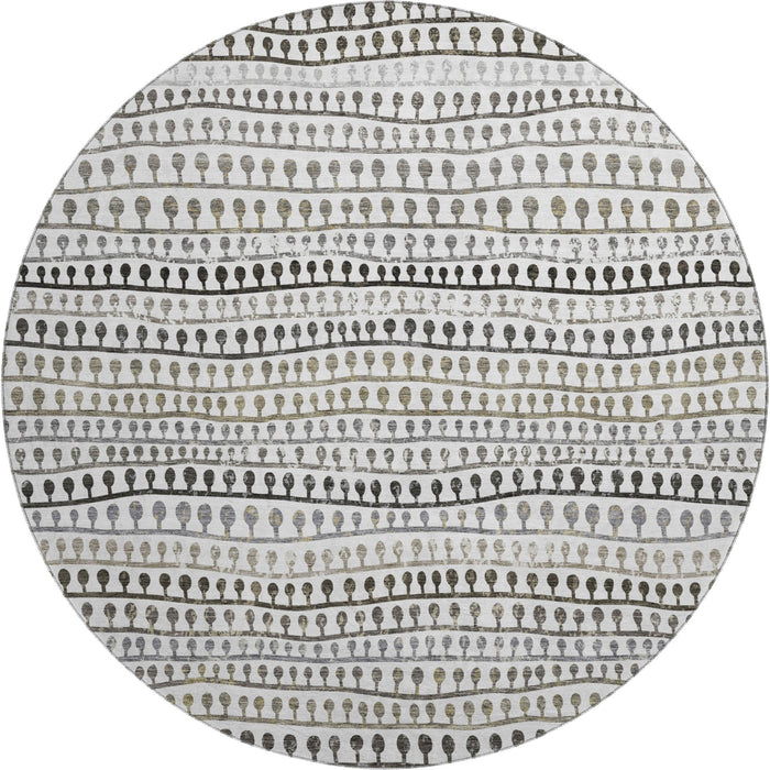 8' Striped Washable Round Rug With UV Protection - Ivory
