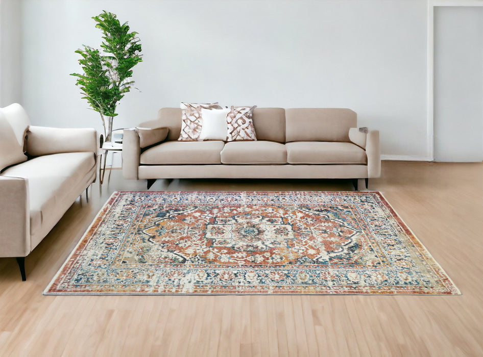 9.2' x 12.5' Oriental Distressed Area Rug With Fringe - Rust