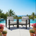 Set of two Giga modern all-weather patio armchairs with thick cushions, designed for outdoor comfort and style.