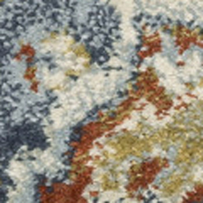 8' x 10' Oriental Power Loom Stain Resistant Area Rug - Blue Beige Rust Gold And Teal
