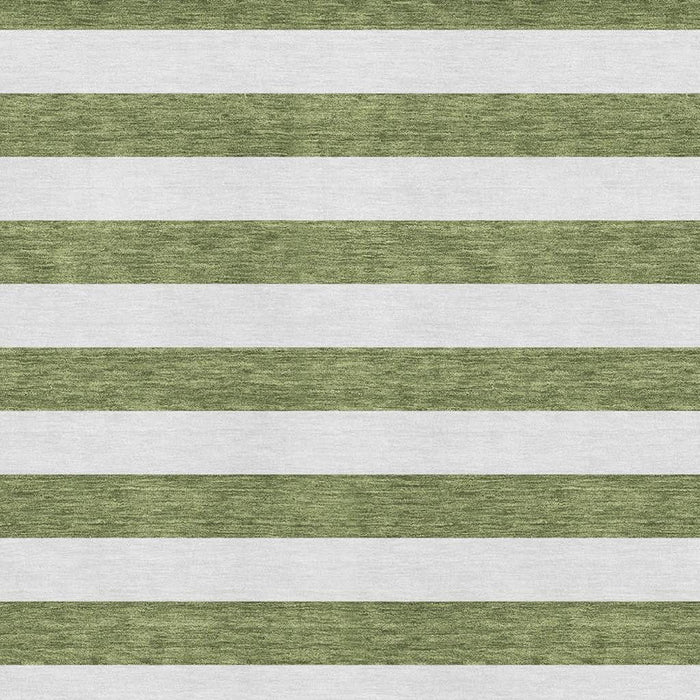 10' X 14' Striped Washable Area Rug With UV Protection (647620) - Olive Green / Ivory